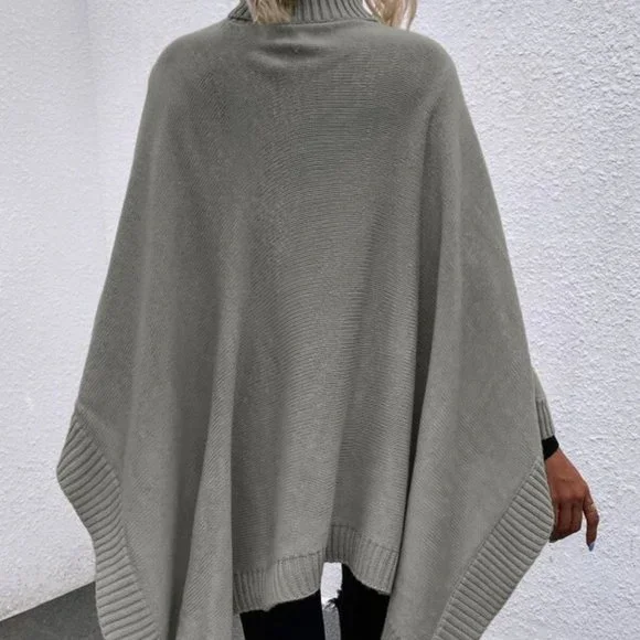 Turtleneck Batwing Sleeve Knit PonchO - Picture 6 of 7